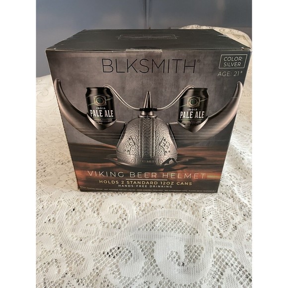 BLKSMITH Viking Beer Drinking Helmet Black Holds Two Standard 12 Oz Cans - Picture 1 of 3